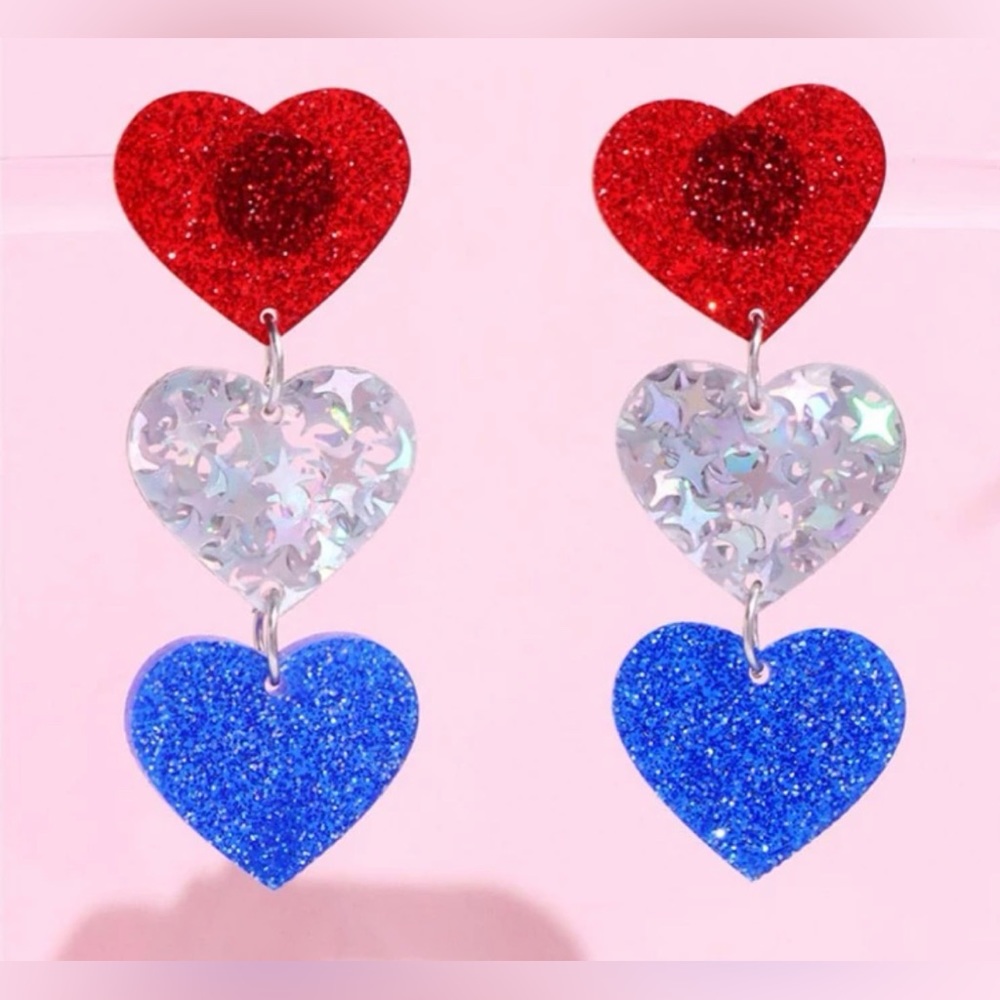Fourth of July American Flag Patriotic Red White Blue Earrings Memorial Day Drop